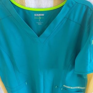 Teal with neon green trim scrub top